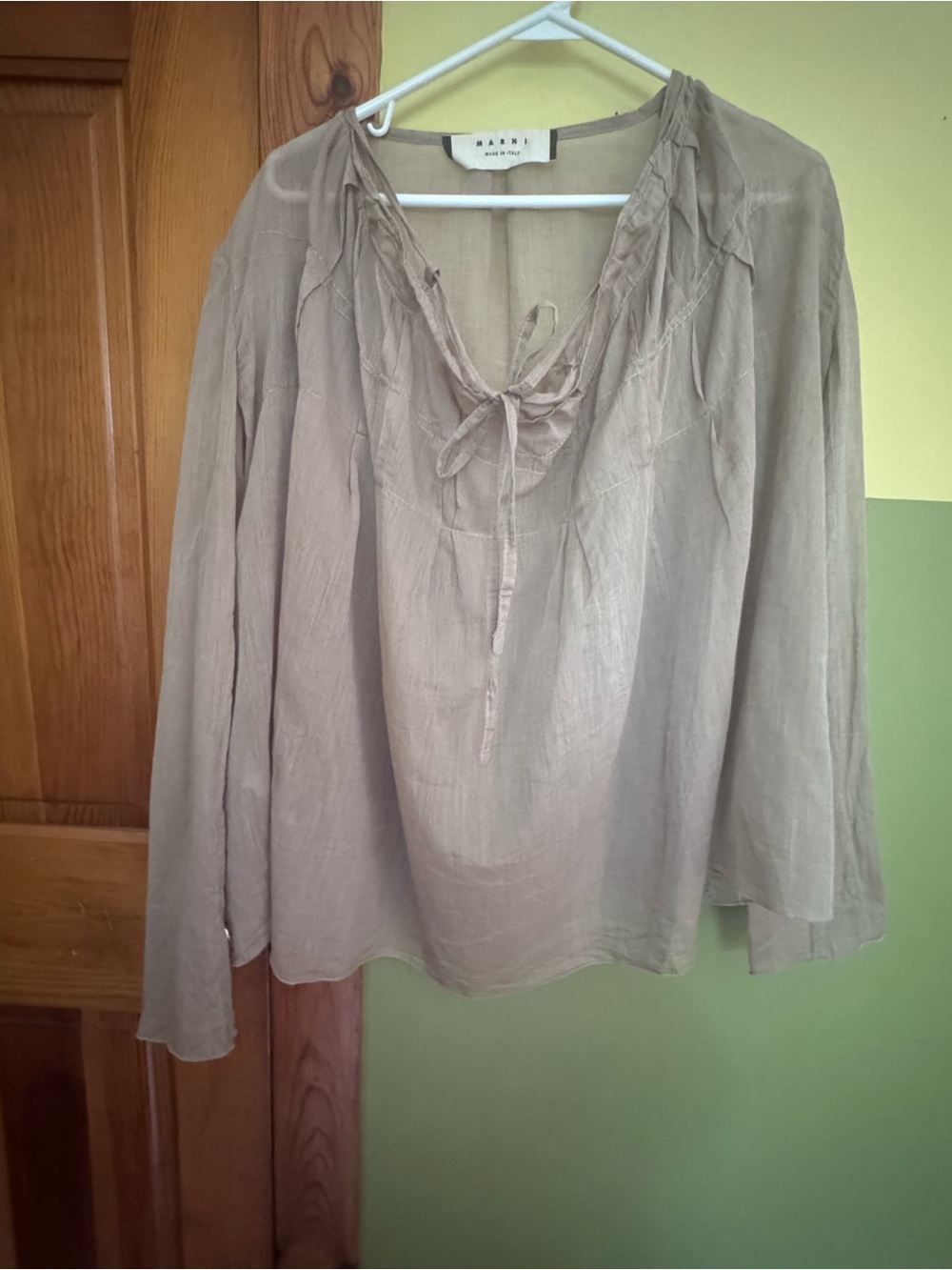 Marni Taupe Tie-Neck Peasant Blouse